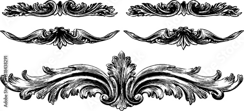 Elegant art deco engraved banners for decorative design and vintage aesthetics