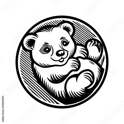 Friendly bear cub soft lines vector illustration