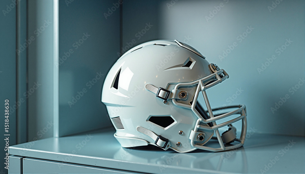 Fototapeta premium Football helmet in locker with minimal design and soft colors 