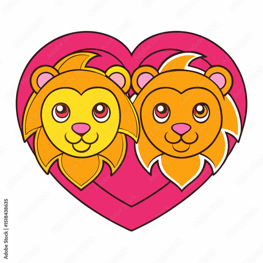 Obraz premium Two lions forming heart vector illustration