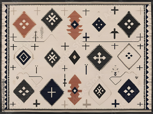 Wallpaper Mural Modern Minimalist Berber Rug with Ancestral Symbols and Asymmetrical Artistic Balance Torontodigital.ca