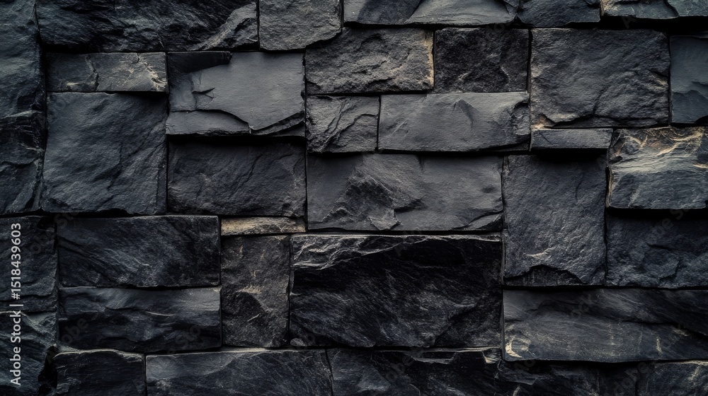 Fototapeta premium Black stone wall pattern texture with rough surface