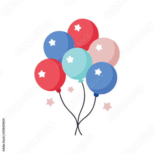 Festive bunch of colorful balloons with stars