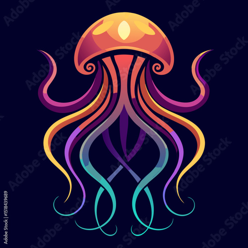 Glowing jellyfish abstract tendrils vector illustration