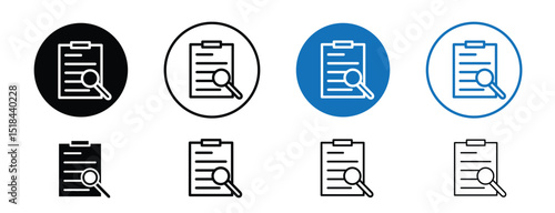 Set of 5 pixel perfect colored assessment icon with 1 unexpanded, 1 silhouette, Outline icon representing document or checklist for assessment tasks.