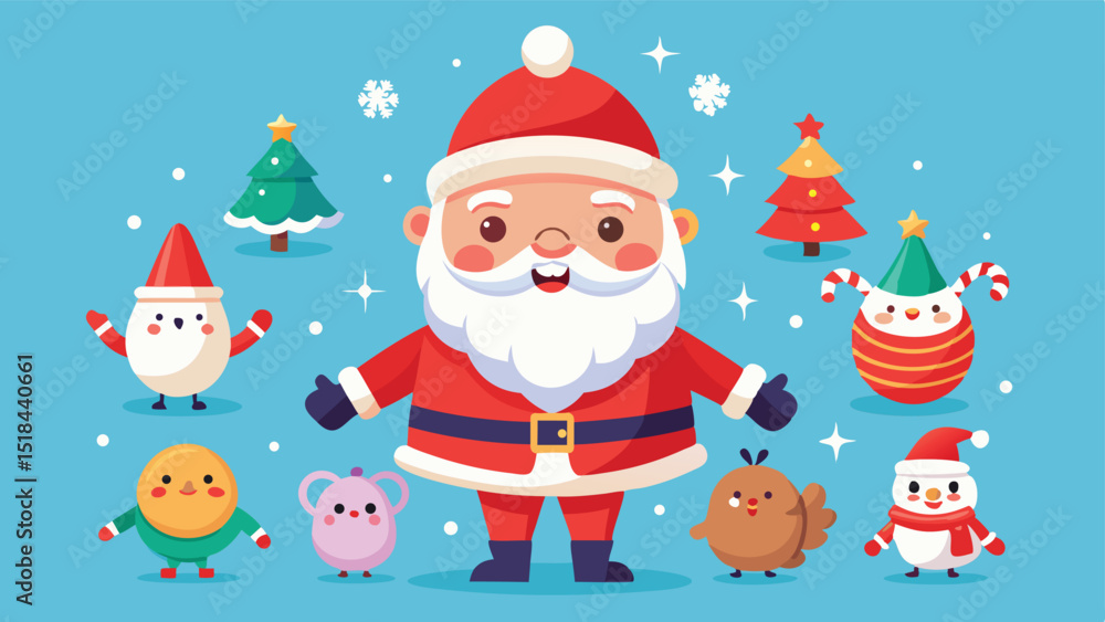 Obraz premium Cute Cartoon Christmas Characters, Festive Holiday Illustration