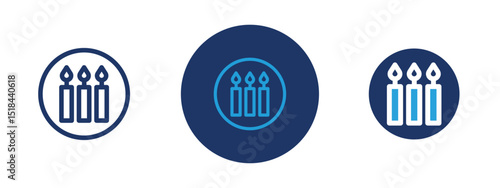 Set of 5 pixel perfect colored Candles icon with 1 unexpanded, 1 silhouette, Multiple candles icon ideal for parties or spiritual themes.