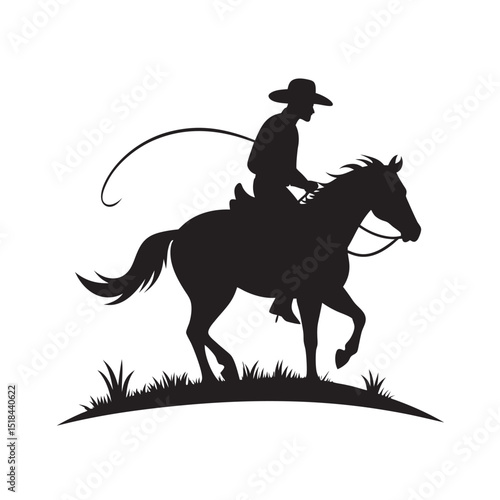 Lone Cowboy On Horseback In Desert