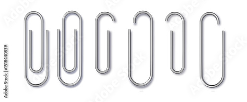 Set of paper clip with black binder on white background. Vector