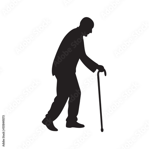 Elderly Man Walking With Cane Silhouette