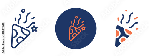 Set of 5 pixel perfect colored Confetti icons with 1 unexpanded, 1 silhouette, Set of confetti icons for festive and party-themed projects.