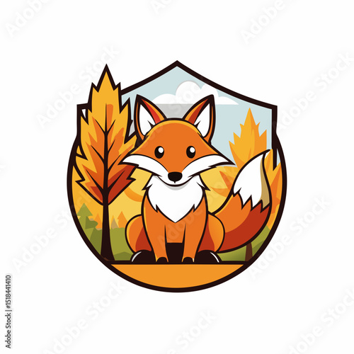 Fox in autumn forest vector illustration