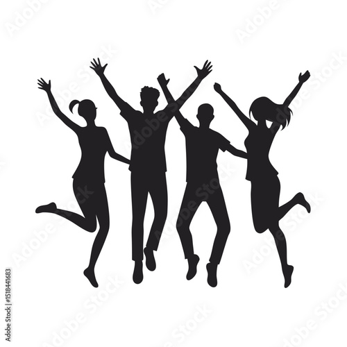 Young Adults Jumping Together With Joy