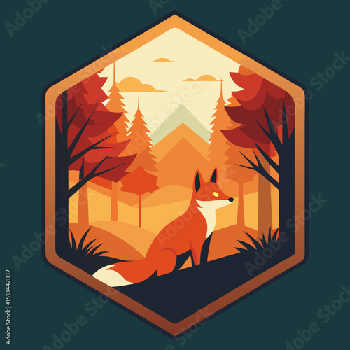Fox in autumn forest vector illustration