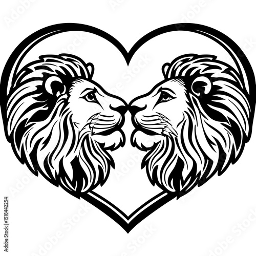 Two lions forming heart vector illustration