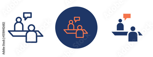 Set of 5 pixel perfect colored Job interview icon with 1 unexpanded, 1 silhouette, Icon depicting a professional interview setting or hiring process.