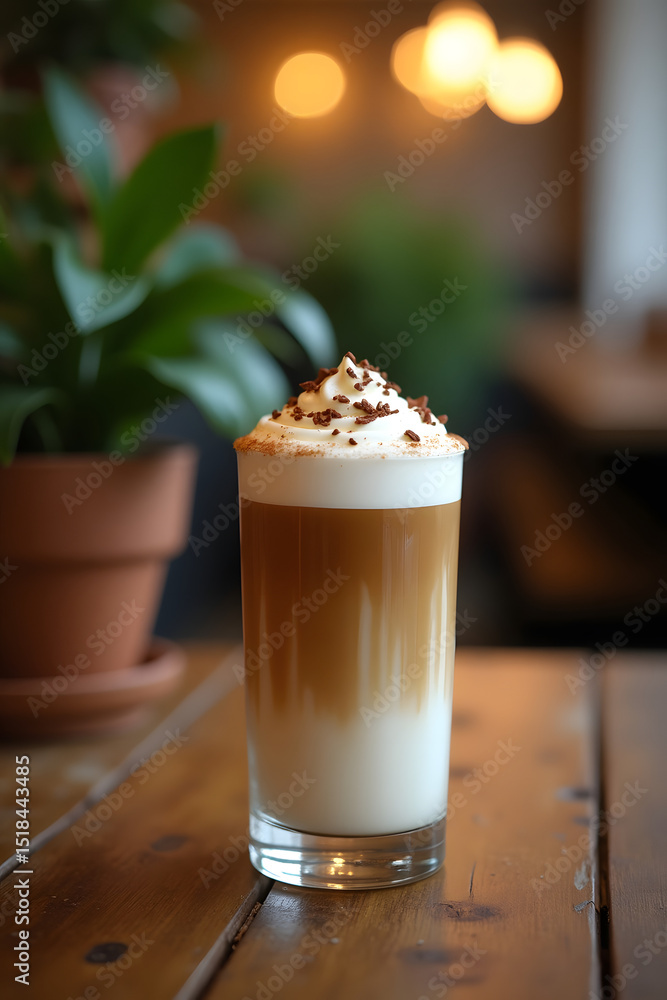 Coffee and cappuccino lattes served in glass cups with creamy foam and rich color Coffee and cappuccino lattes served in glass cups with creamy foam and rich color