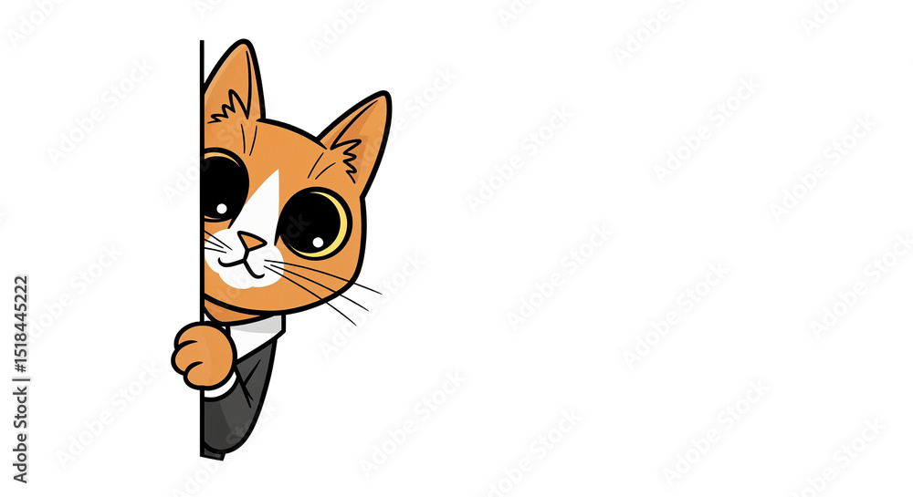 Obraz premium Playful Orange Cartoon Cat With Large Eyes Peeking From Dark Gray Background