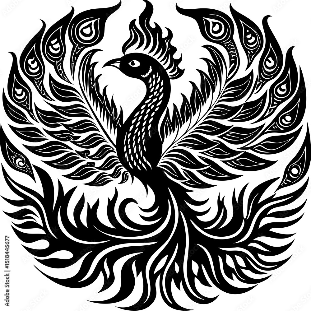 Phoenix Bird Made of Flame Patterns Logo Vector Illustration Phoenix Bird Made of Flame Patterns Logo Vector Illustration