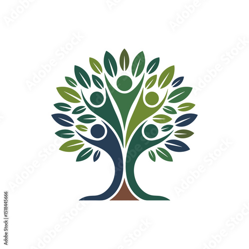 Community Tree: A harmonious illustration symbolizing growth and interconnectedness, with a vibrant tree representing a diverse group of figures reaching towards the future.