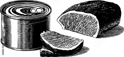 Engraved corned beef illustration set for vintage culinary design
