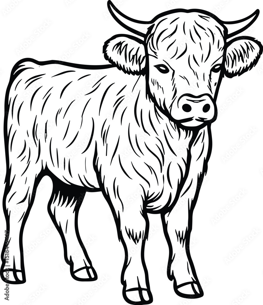 Fototapeta premium Cute baby highland cow vector black silhouette print design