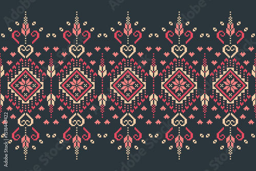 Cross stitch pattern concept showcasing traditional ethnic geometric pattern, Design for textile, background,carpet,wallpaper,clothing,wrapping,Batik,fabric,Vector illustration	
