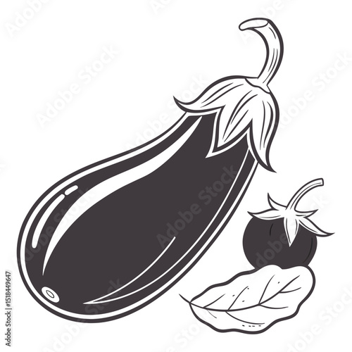 Elegant eggplant (aubergine) graphic for Mediterranean cuisine, vegetarian recipes, and gourmet food.
