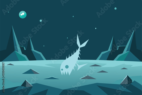vector illustration of a night landscape with a boat