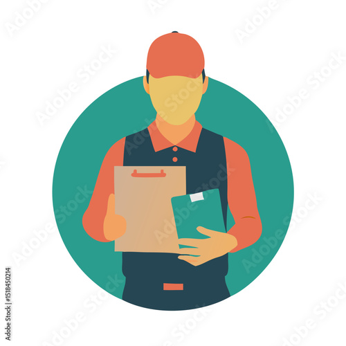 Courier with clipboard icon representing last mile delivery logistics in a modern and colorful design