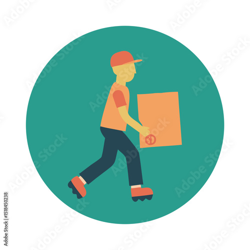 Delivery person walking with a package icon representing logistics and last mile delivery