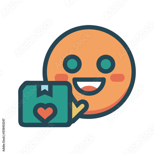 Delivered emoji icon with a smiling face and box symbolizing logistics and last mile delivery