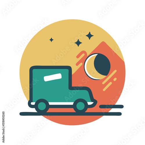 Evening delivery truck icon with a vibrant background representing logistics and last mile delivery