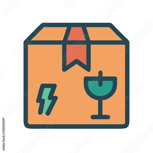 Fragile package symbol icon with warning signs representing logistics and last mile delivery safety