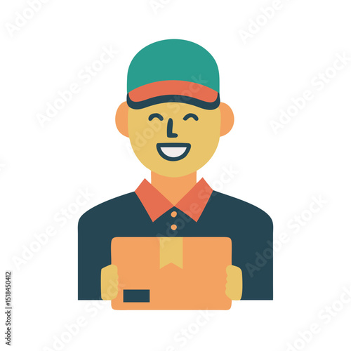 Smiling courier character icon representing logistics and last mile delivery service
