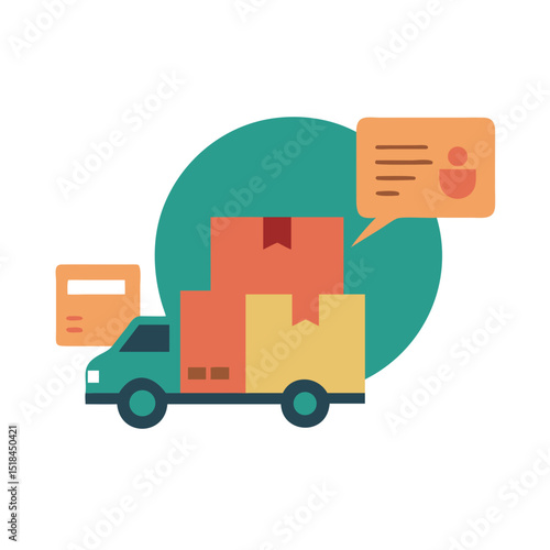Small business shipping icon with packages and communication bubbles representing logistics and last mile delivery
