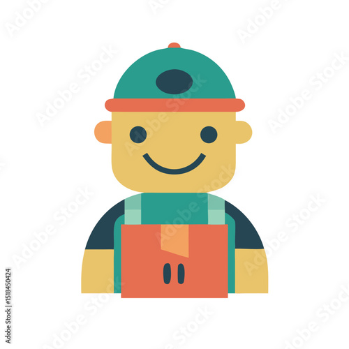 Smiling robot courier icon representing logistics and last mile delivery innovation
