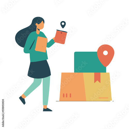 Woman tracking parcel icon representing logistics and last mile delivery engagement