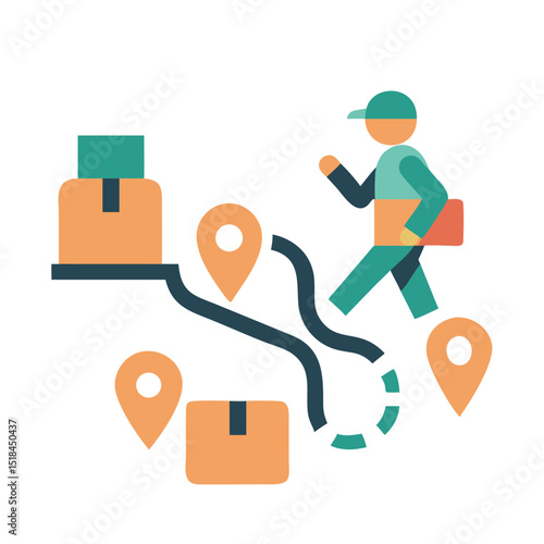 Urban courier route icon representing logistics and last mile delivery navigation