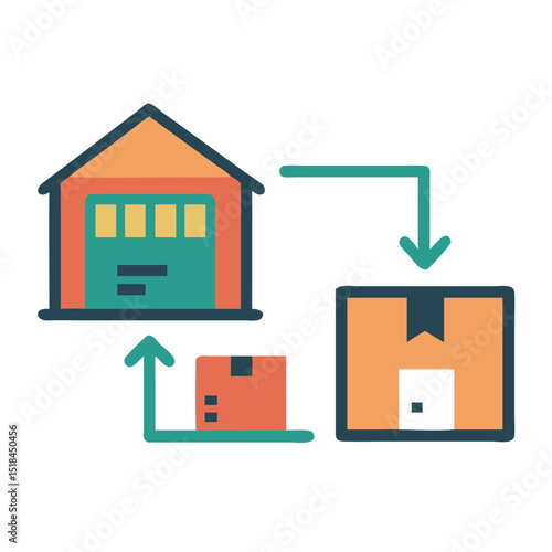 Warehouse and parcel management icon representing logistics and last mile delivery workflow