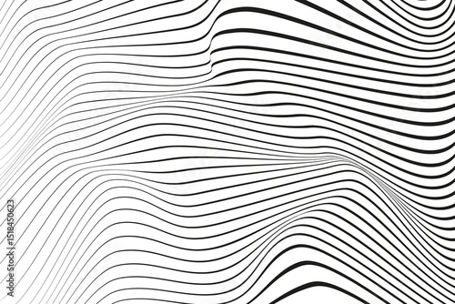 Black and white hallucination. Optical illusion. Twisted illustration. Abstract futuristic background of stripes. Dynamic wave