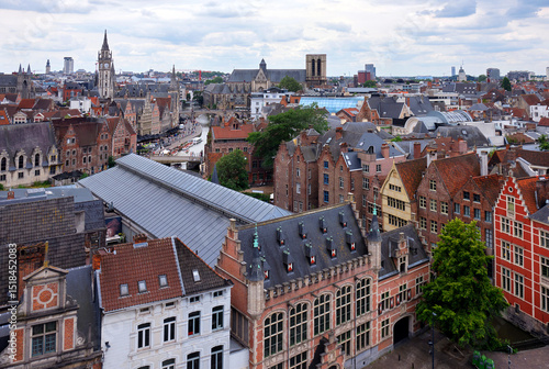 Panoramic view of the historical city from the Castle of the Counts, Ghent, Belgium