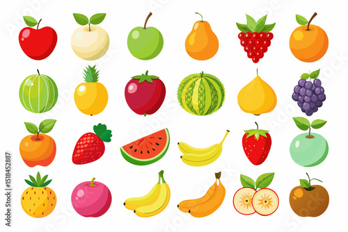 Colorful Collection of Various Fruits Cartoon illustrations different fruits including apples pears berries watermelon and more fruits apple pear banana strawberry watermelon orange grape raspberry