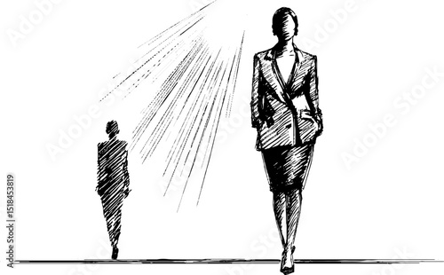 Elegant fashion runway scene with engraved illustration design