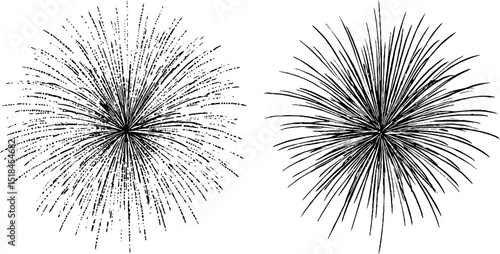 Vintage engraved fireworks illustration set for celebration and festive designs