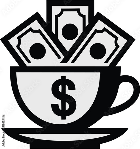 Coffee cup brimming with currency
