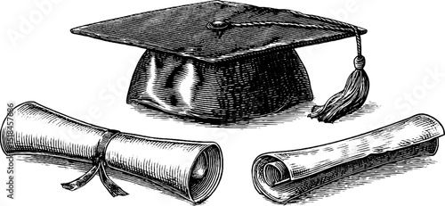 Engraved graduation cap and diploma set for academic achievement design