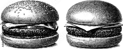 Engraved illustration set of classic hamburger icons for vintage design projects