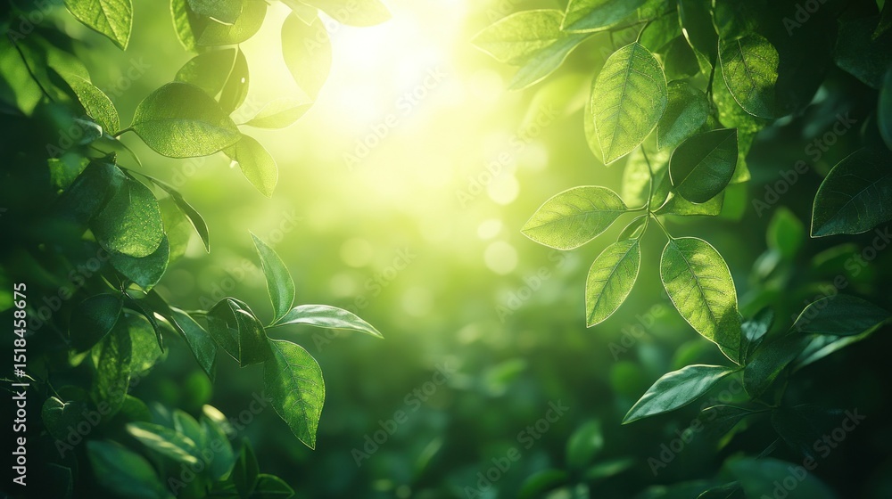Obraz premium Lush green leaves bathed in sunlight (1)