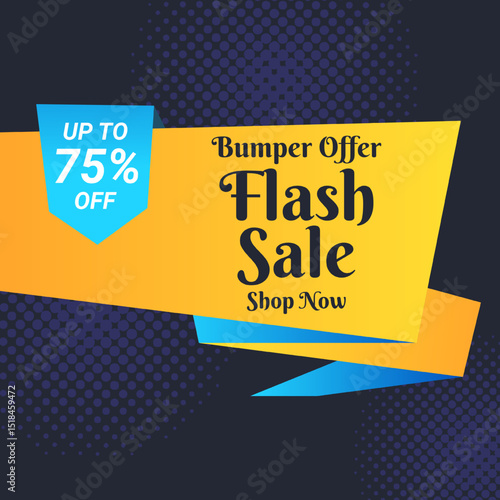 Flash Sale Vector flat design sale background with discount up to 75%. Bumper Offer. Vector illustration. Get discount 75%. Shop Now.